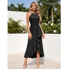 image:imageBeryLove Sequin Formal Cocktail Wedding Guest Long Ruffle Halter Dresses  2026 Spaghetti Strap Slit Evening Prom DressBlack