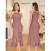 image:imageBeryLove Sequin Formal Cocktail Wedding Guest Long Ruffle Halter Dresses  2026 Spaghetti Strap Slit Evening Prom DressBlush