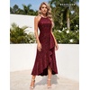 image:imageBeryLove Sequin Formal Cocktail Wedding Guest Long Ruffle Halter Dresses  2026 Spaghetti Strap Slit Evening Prom DressBurgundy