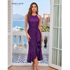 image:imageBeryLove Sequin Formal Cocktail Wedding Guest Long Ruffle Halter Dresses  2026 Spaghetti Strap Slit Evening Prom DressPurple