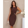 image:imageBeryLove Short Cocktail Wrap Wedding Guest Sleeveless Formal Business Dress  Womens Short Cocktail Wedding Guest Gown Wrap Bodycon Sleeveless Formal Casual Business DressBrown