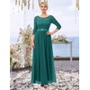 image:imageBeryLove Women Long Sleeve Formal Wedding Guest Mother of the Bride Dress  Lace amp Chiffon Fabric Elegant Modest Maxi Gown Ideal for Prom Bridesmaid Cocktail Party Evening GalaPeacock Green
