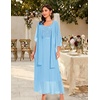 image:imageBeryLove Women Sequin Formal Cocktail Evening Long Wedding Mother Dress  2 Piece Set with Sparkly Lace Dress and Chiffon Shawl Sleeveless V Neck A Line Maxi Gown for Prom Party Bridesmaid EventsLight Blue