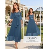 image:imageBeryLove Women Sequin Formal Cocktail Evening Long Wedding Mother Dress  2 Piece Set with Sparkly Lace Dress and Chiffon Shawl Sleeveless V Neck A Line Maxi Gown for Prom Party Bridesmaid EventsGrey Blue