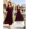 image:imageBeryLove Women Sequin Formal Cocktail Evening Long Wedding Mother Dress  2 Piece Set with Sparkly Lace Dress and Chiffon Shawl Sleeveless V Neck A Line Maxi Gown for Prom Party Bridesmaid EventsBurgundy