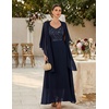 image:imageBeryLove Women Sequin Formal Cocktail Evening Long Wedding Mother Dress  2 Piece Set with Sparkly Lace Dress and Chiffon Shawl Sleeveless V Neck A Line Maxi Gown for Prom Party Bridesmaid EventsNavy