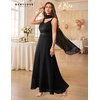 image:imageBeryLove Women Sequin Formal Cocktail Evening Long Wedding Mother Dress  2 Piece Set with Sparkly Lace Dress and Chiffon Shawl Sleeveless V Neck A Line Maxi Gown for Prom Party Bridesmaid EventsBblack