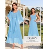 image:imageBeryLove Women Sequin Formal Cocktail Evening Long Wedding Mother Dress  2 Piece Set with Sparkly Lace Dress and Chiffon Shawl Sleeveless V Neck A Line Maxi Gown for Prom Party Bridesmaid EventsLight Blue