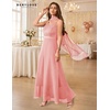 image:imageBeryLove Women Sequin Formal Cocktail Evening Long Wedding Mother Dress  2 Piece Set with Sparkly Lace Dress and Chiffon Shawl Sleeveless V Neck A Line Maxi Gown for Prom Party Bridesmaid EventsBblush