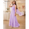 image:imageBeryLove Women Sequin Formal Cocktail Evening Long Wedding Mother Dress  2 Piece Set with Sparkly Lace Dress and Chiffon Shawl Sleeveless V Neck A Line Maxi Gown for Prom Party Bridesmaid EventsBlavender