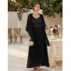 image:imageBeryLove Women Sequin Formal Cocktail Evening Long Wedding Mother Dress  2 Piece Set with Sparkly Lace Dress and Chiffon Shawl Sleeveless V Neck A Line Maxi Gown for Prom Party Bridesmaid EventsBlack