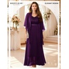 image:imageBeryLove Women Sequin Formal Cocktail Evening Long Wedding Mother Dress  2 Piece Set with Sparkly Lace Dress and Chiffon Shawl Sleeveless V Neck A Line Maxi Gown for Prom Party Bridesmaid EventsBgrape