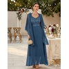 image:imageBeryLove Women Sequin Formal Cocktail Evening Long Wedding Mother Dress  2 Piece Set with Sparkly Lace Dress and Chiffon Shawl Sleeveless V Neck A Line Maxi Gown for Prom Party Bridesmaid EventsGrey Blue