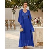 image:imageBeryLove Women Sequin Formal Cocktail Evening Long Wedding Mother Dress  2 Piece Set with Sparkly Lace Dress and Chiffon Shawl Sleeveless V Neck A Line Maxi Gown for Prom Party Bridesmaid EventsRoyalblue