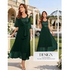 image:imageBeryLove Women Sequin Formal Cocktail Evening Long Wedding Mother Dress  2 Piece Set with Sparkly Lace Dress and Chiffon Shawl Sleeveless V Neck A Line Maxi Gown for Prom Party Bridesmaid EventsDarkgreen