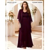 image:imageBeryLove Women Sequin Formal Cocktail Evening Long Wedding Mother Dress  2 Piece Set with Sparkly Lace Dress and Chiffon Shawl Sleeveless V Neck A Line Maxi Gown for Prom Party Bridesmaid EventsBburgundy