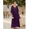 image:imageBeryLove Women Sequin Formal Cocktail Evening Long Wedding Mother Dress  2 Piece Set with Sparkly Lace Dress and Chiffon Shawl Sleeveless V Neck A Line Maxi Gown for Prom Party Bridesmaid EventsGrape