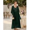 image:imageBeryLove Women Sequin Formal Cocktail Evening Long Wedding Mother Dress  2 Piece Set with Sparkly Lace Dress and Chiffon Shawl Sleeveless V Neck A Line Maxi Gown for Prom Party Bridesmaid EventsDarkgreen