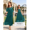 image:imageBeryLove Women Sequin Formal Cocktail Evening Long Wedding Mother Dress  2 Piece Set with Sparkly Lace Dress and Chiffon Shawl Sleeveless V Neck A Line Maxi Gown for Prom Party Bridesmaid EventsPeacock Green