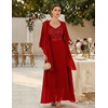 image:imageBeryLove Women Sequin Formal Cocktail Evening Long Wedding Mother Dress  2 Piece Set with Sparkly Lace Dress and Chiffon Shawl Sleeveless V Neck A Line Maxi Gown for Prom Party Bridesmaid EventsRed