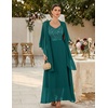 image:imageBeryLove Women Sequin Formal Cocktail Evening Long Wedding Mother Dress  2 Piece Set with Sparkly Lace Dress and Chiffon Shawl Sleeveless V Neck A Line Maxi Gown for Prom Party Bridesmaid EventsPeacock Green