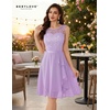 image:imageBeryLove Womens Boat Neck A Line Sleeveless Lace Formal Homecoming Dress  Short Dress With Ruffle Hem Sparkly Design Ideal For Wedding GuestBridesmaid Cocktail Prom amp Evening Party EventsLavender Sequin