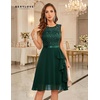 image:imageBeryLove Womens Boat Neck A Line Sleeveless Lace Formal Homecoming Dress  Short Dress With Ruffle Hem Sparkly Design Ideal For Wedding GuestBridesmaid Cocktail Prom amp Evening Party EventsDarkgreen Sequin