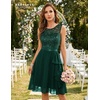 image:imageBeryLove Womens Boat Neck A Line Sleeveless Lace Formal Homecoming Dress  Short Dress With Ruffle Hem Sparkly Design Ideal For Wedding GuestBridesmaid Cocktail Prom amp Evening Party EventsDarkgreen Sequin