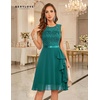 image:imageBeryLove Womens Boat Neck A Line Sleeveless Lace Formal Homecoming Dress  Short Dress With Ruffle Hem Sparkly Design Ideal For Wedding GuestBridesmaid Cocktail Prom amp Evening Party EventsPeacockgreen Sequin