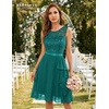 image:imageBeryLove Womens Boat Neck A Line Sleeveless Lace Formal Homecoming Dress  Short Dress With Ruffle Hem Sparkly Design Ideal For Wedding GuestBridesmaid Cocktail Prom amp Evening Party EventsPeacockgreen Sequin