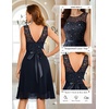 image:imageBeryLove Womens Boat Neck A Line Sleeveless Lace Formal Homecoming Dress  Short Dress With Ruffle Hem Sparkly Design Ideal For Wedding GuestBridesmaid Cocktail Prom amp Evening Party EventsNavy Sequin
