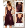 image:imageBeryLove Womens Boat Neck A Line Sleeveless Lace Formal Homecoming Dress  Short Dress With Ruffle Hem Sparkly Design Ideal For Wedding GuestBridesmaid Cocktail Prom amp Evening Party EventsBurgundy Sequin