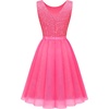 image:imageBeryLove Womens Sequin Homecoming Formal Teen Cocktail Prom Dress Short  Flowy Tulle Hem Mini Dress Sleeveless Boat Neck Playful V Back Satin Belt Perfect for Birthday Party amp BridesmaidTulle Sequin Hot Pink