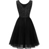 image:imageBeryLove Womens Sequin Homecoming Formal Teen Cocktail Prom Dress Short  Flowy Tulle Hem Mini Dress Sleeveless Boat Neck Playful V Back Satin Belt Perfect for Birthday Party amp BridesmaidTulle Sequin Black