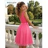 image:imageBeryLove Womens Sequin Homecoming Formal Teen Cocktail Prom Dress Short  Flowy Tulle Hem Mini Dress Sleeveless Boat Neck Playful V Back Satin Belt Perfect for Birthday Party amp BridesmaidTulle Sequin Hot Pink