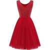 image:imageBeryLove Womens Sequin Homecoming Formal Teen Cocktail Prom Dress Short  Flowy Tulle Hem Mini Dress Sleeveless Boat Neck Playful V Back Satin Belt Perfect for Birthday Party amp BridesmaidTulle Sequin Red
