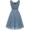 image:imageBeryLove Womens Sequin Homecoming Formal Teen Cocktail Prom Dress Short  Flowy Tulle Hem Mini Dress Sleeveless Boat Neck Playful V Back Satin Belt Perfect for Birthday Party amp BridesmaidTulle Grey Blue