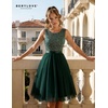 image:imageBeryLove Womens Sequin Homecoming Formal Teen Cocktail Prom Dress Short  Flowy Tulle Hem Mini Dress Sleeveless Boat Neck Playful V Back Satin Belt Perfect for Birthday Party amp BridesmaidTulle Sequin Darkgreen