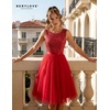 image:imageBeryLove Womens Sequin Homecoming Formal Teen Cocktail Prom Dress Short  Flowy Tulle Hem Mini Dress Sleeveless Boat Neck Playful V Back Satin Belt Perfect for Birthday Party amp BridesmaidTulle Sequin Red