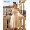 image:imageBeryLove Womens Sequin Homecoming Formal Teen Cocktail Prom Dress Short  Flowy Tulle Hem Mini Dress Sleeveless Boat Neck Playful V Back Satin Belt Perfect for Birthday Party amp BridesmaidTulle Sequin Champagne