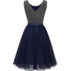 image:imageBeryLove Womens Sequin Homecoming Formal Teen Cocktail Prom Dress Short  Flowy Tulle Hem Mini Dress Sleeveless Boat Neck Playful V Back Satin Belt Perfect for Birthday Party amp BridesmaidTulle Sequin Navy