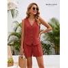image:imageBeryLove Womens Summer 2 Piece Outfits Dressy Vest and Shorts Matching Sets  Sleeveless Button Down Linen Vest Silky Lining Elastic Waistband Features Functional Pockets Business Casual Vacation SetBrick Red