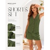 image:imageBeryLove Womens Summer 2 Piece Outfits Dressy Vest and Shorts Matching Sets  Sleeveless Button Down Linen Vest Silky Lining Elastic Waistband Features Functional Pockets Business Casual Vacation SetArmy Green
