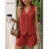 image:imageBeryLove Womens Summer 2 Piece Outfits Dressy Vest and Shorts Matching Sets  Sleeveless Button Down Linen Vest Silky Lining Elastic Waistband Features Functional Pockets Business Casual Vacation SetBrick Red