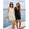 image:imageBeryLove Womens Summer 2 Piece Outfits Dressy Vest and Shorts Matching Sets  Sleeveless Button Down Linen Vest Silky Lining Elastic Waistband Features Functional Pockets Business Casual Vacation SetBeige