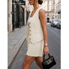 image:imageBeryLove Womens Summer 2 Piece Outfits Dressy Vest and Shorts Matching Sets  Sleeveless Button Down Linen Vest Silky Lining Elastic Waistband Features Functional Pockets Business Casual Vacation SetBeige
