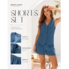 image:imageBeryLove Womens Summer 2 Piece Outfits Dressy Vest and Shorts Matching Sets  Sleeveless Button Down Linen Vest Silky Lining Elastic Waistband Features Functional Pockets Business Casual Vacation SetDenim Blue