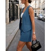 image:imageBeryLove Womens Summer 2 Piece Outfits Dressy Vest and Shorts Matching Sets  Sleeveless Button Down Linen Vest Silky Lining Elastic Waistband Features Functional Pockets Business Casual Vacation SetDenim Blue