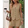 image:imageBeryLove Womens Summer 2 Piece Outfits Dressy Vest and Shorts Matching Sets  Sleeveless Button Down Linen Vest Silky Lining Elastic Waistband Features Functional Pockets Business Casual Vacation SetKhaki