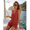 image:imageBeryLove Womens Summer 2 Piece Outfits Dressy Vest and Shorts Matching Sets  Sleeveless Button Down Linen Vest Silky Lining Elastic Waistband Features Functional Pockets Business Casual Vacation SetBrick Red